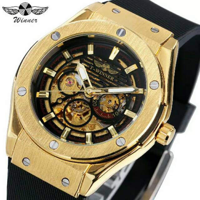 Winner Asli Jam Tangan Mekanik Otomatis Dial Rangka Emas Metal
