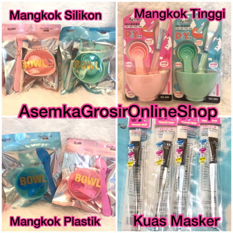 MANGKOK MASKER SET SILIKON 6PCS / KUAS MASKER BENING PUTIH / Koas masker