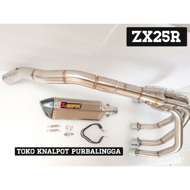 knalpot import Taiwan AKRAPOVIC full system kawasaki ZX25R bisa UNDERBELLY / kolong samping bending 