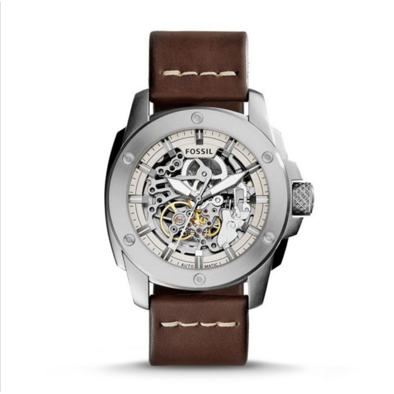Jam Tangan Fossil ME3083 Pria Skeleton Dial Brown Leather Original