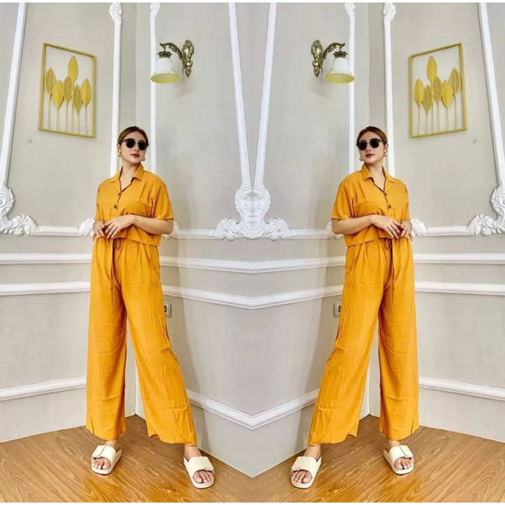 Oneset Kulot Crop Crincle / Set Rayon Crop  / New Setelan Wanita