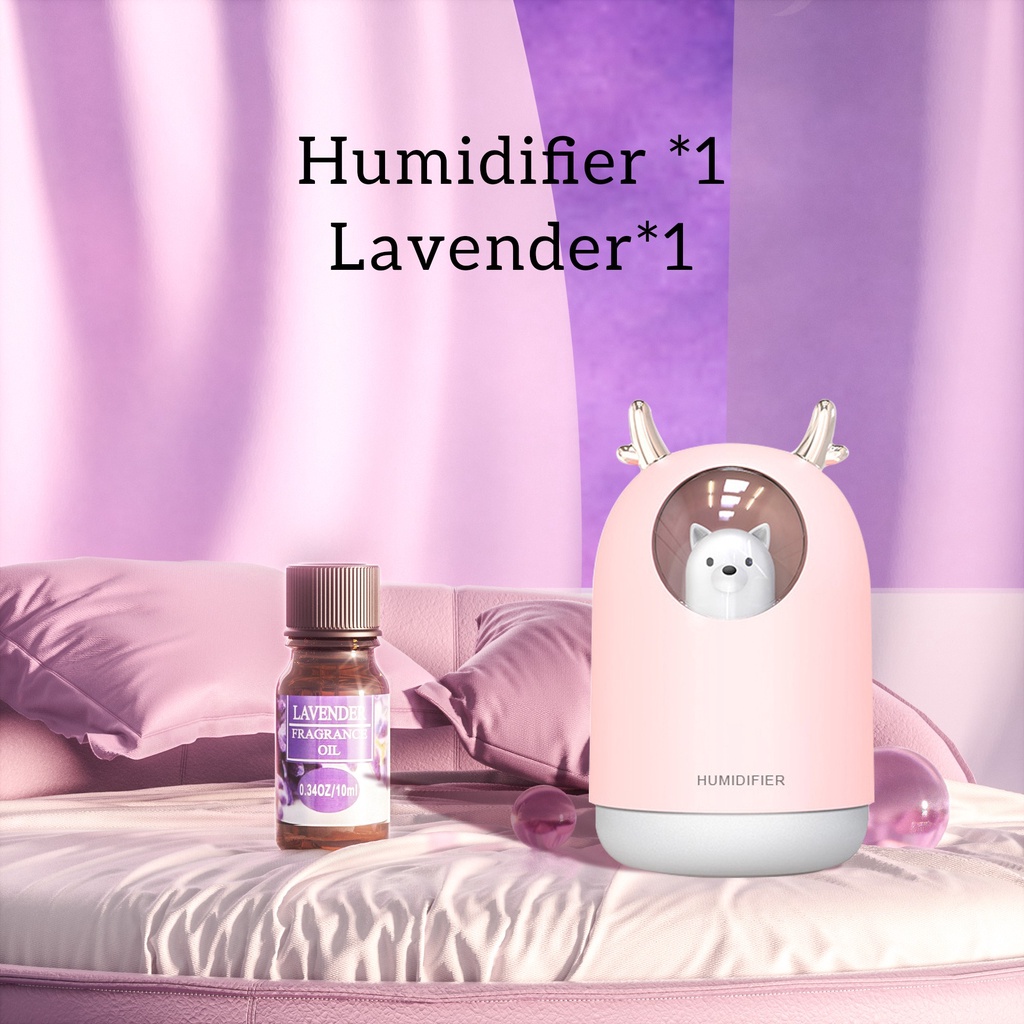 [endear]100% ORI cute Bear Humidifier 300ML Essential Oil Diffuser Aroma Terapi Pengharum Ruangan-Pink *1+OIL*1