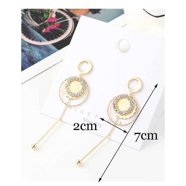 LRC Anting Tusuk Fashion Golden Real Gold Plated Tassel Small Circle S925 Silver Pin Earrings Y63033