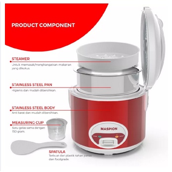 MASPION Rice Cooker / Penanak Nasi 1,8 Liter Panci Stainless MRJ-1808