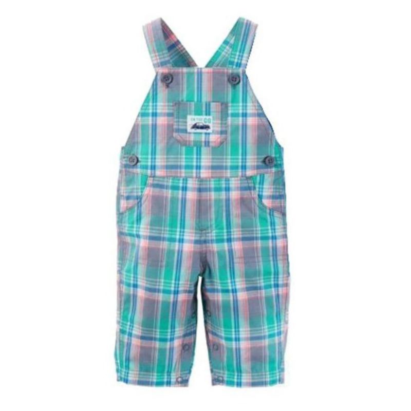 overall anak bayi carters 3 6 12 18 24 bulan-Plaid green long