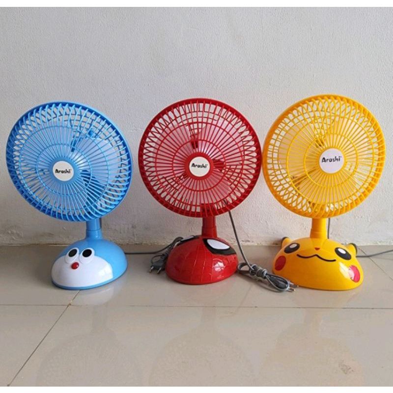 kipas angin meja mini Arashi Cartoon Fan 8 inch doraemon pikachu spiderman