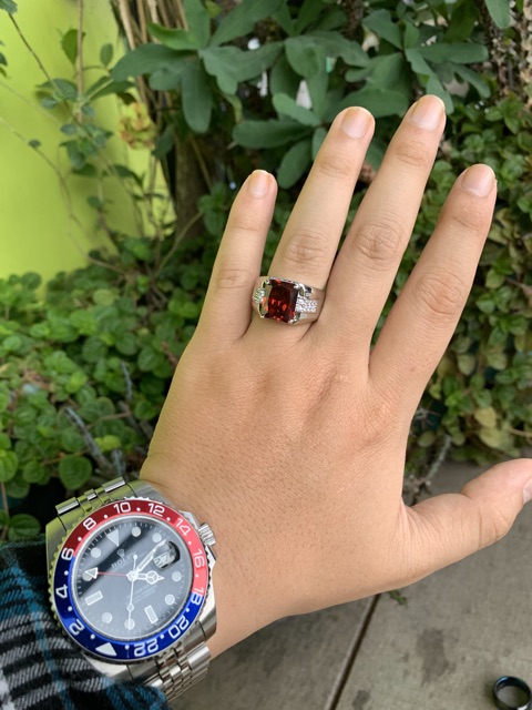 Cincin Pria Perak Red Ruby Merah Siam Minimalis Kantoran Mewah Elegan