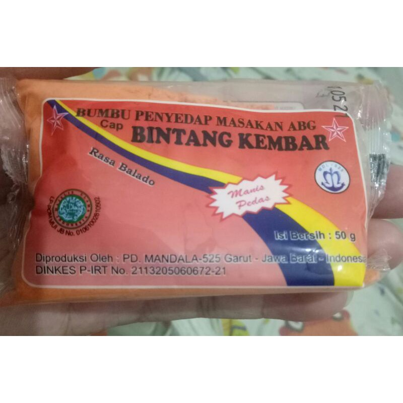 

Bumbu Penyedap BINTANG KEMBAR Rasa Balado Manis Pedas Spesial Kemasan 50 Gram