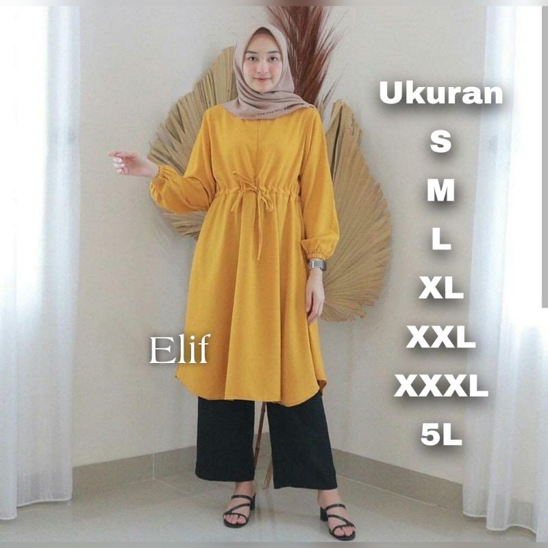 Elif Tunik Big Size Ukuran S M L XL XXL XXXL 5L Atasan Tunik Polos Jumbo Baju Kantor Adem Blouse Jumbo Wanita