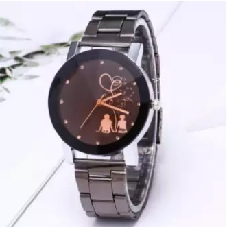 Jam Tangan Couple Romantic STEEL (Harga Sepasang) Korean Style Fashion Watch Cowo Cewe Kulit