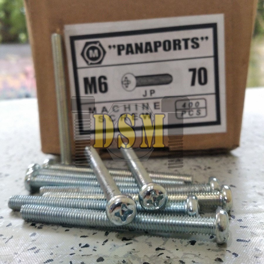 (50pcs) Galvanis Baut JP M6x70 / Machine Screw M6 Kepala Obeng Bulat