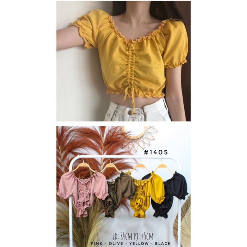 Basic Ruffle Top Persia - Blouse Wanita Sabrina Crop Lengan Pendek