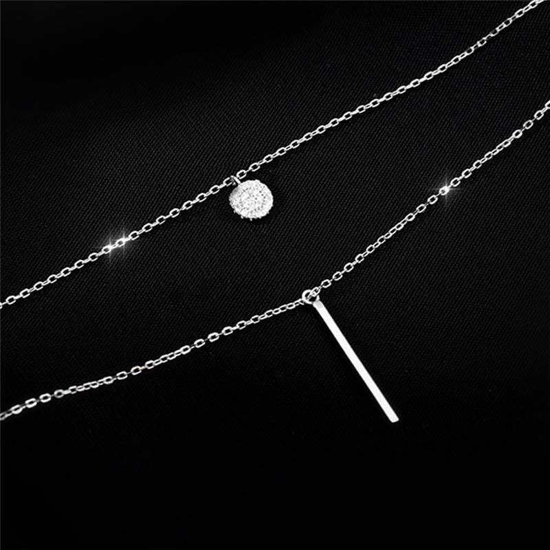 INS Cold Wind Long Strip Pendant Double Necklace/ Round Flash Diamond Clavicle Necklace/ Golden Silver Color Exquisite Alloy Necklace/ Female Simple Temperament Jewelry Accessories