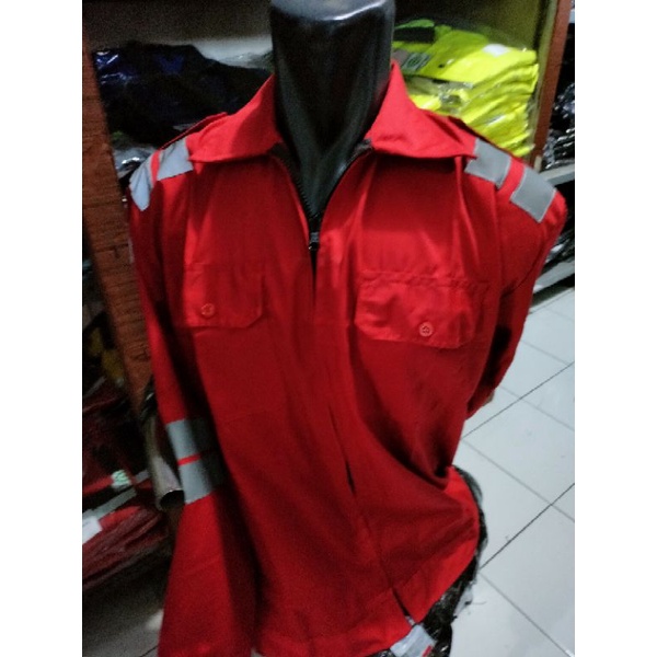 SERAGAM SAFETY MERAH PREMIUM LOGO DI LENGAN