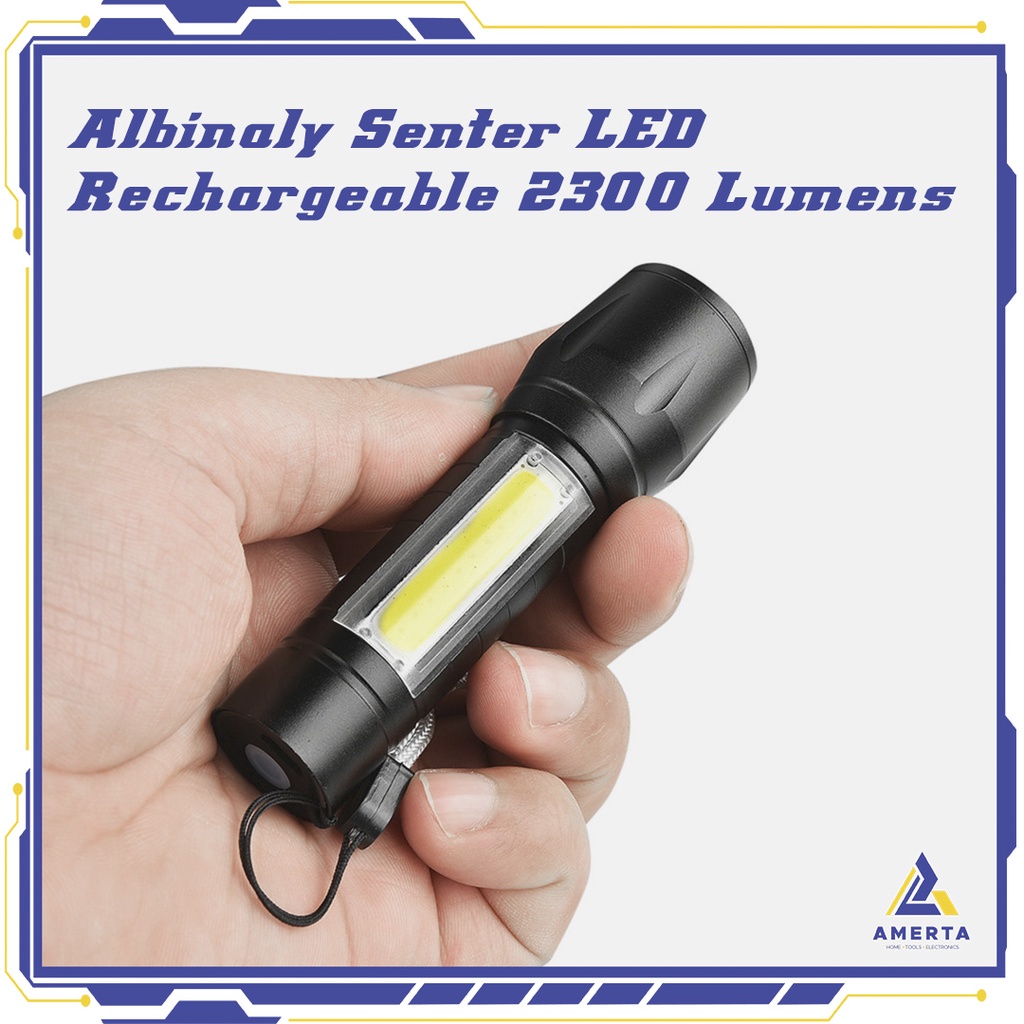 TaffLED Albinaly Senter LED USB Rechargeable Q5 + COB 2300 Lumens