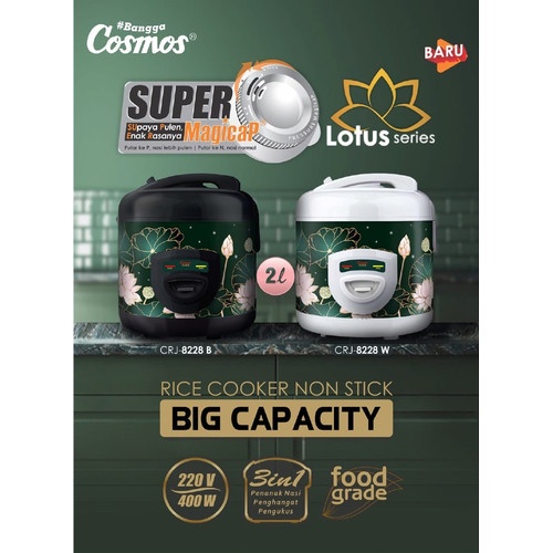 Magic Com COSMOS CRJ 8228 B / W 2 Liter Lotus Series SUPER MagicaP - Putih mantap