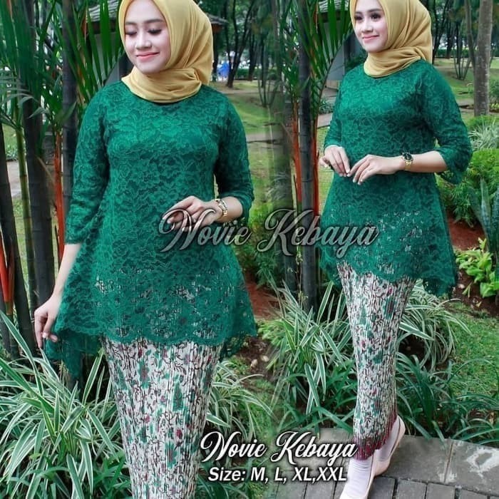 HARGA SATU SETEL setelan kebaya brukat rinjani hijau botol uk M-XXL