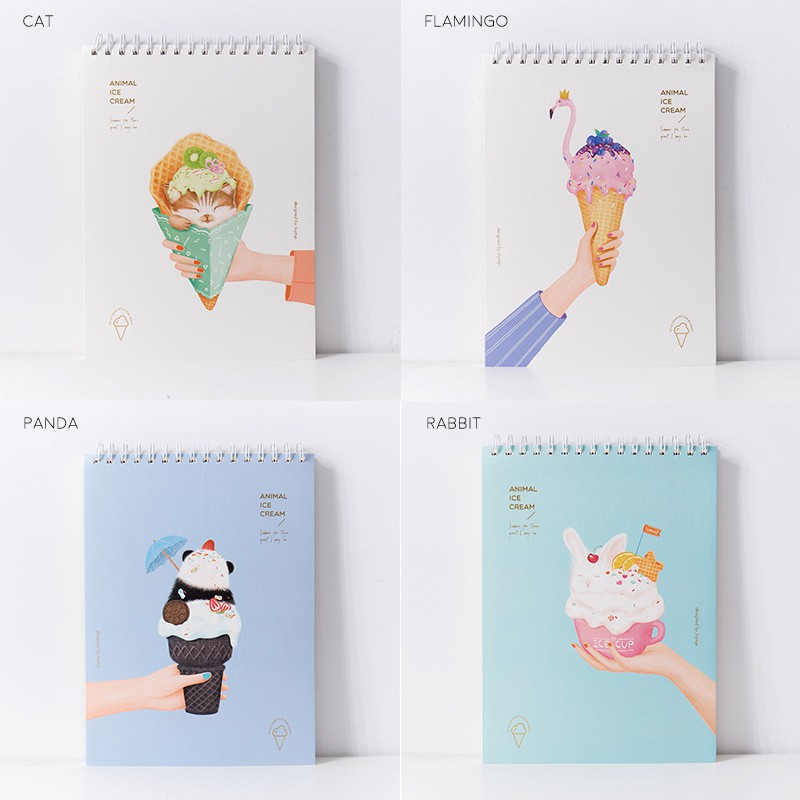 Animal Ice Cream Spiral Sketchbook B5 43 Lembar Buku Gambar Sketsa Kertas Putih Polos Lucu Murah