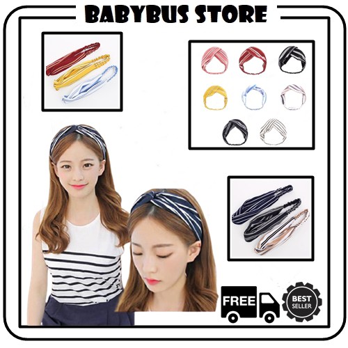 BBS B14 BANDO KAIN WANITA MOTIF GARIS BANDO WANITA IMPORT HAIRBAND WANITA