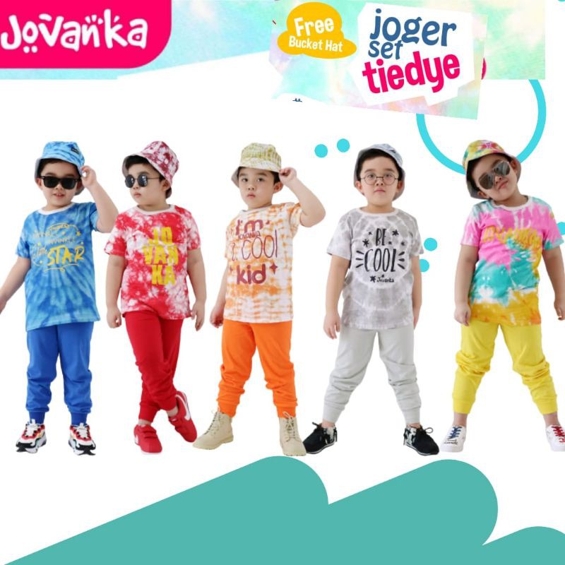 setelan tie die plus topi anak Set Tiedie plus Bucket Hat by jovanka.id