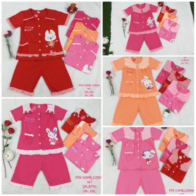 SETELAN BAJU TIDUR  ANAK PDK PEREMPUAN 2-10 TAHUN MOTIF RANDOM PIYAMA ANAK CELANA PENDEK LENGAN PENDEK