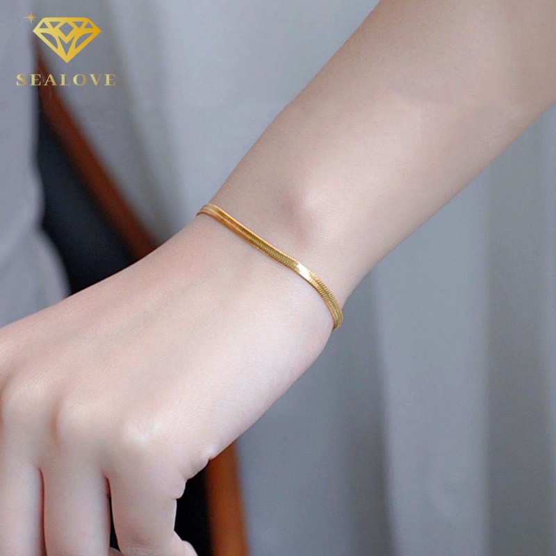 SEALOVE Gelang Titanium Anti Karat dan anti luntur Emas 18K simple Rantai Belut Perhiasan Aksesoris Wanita