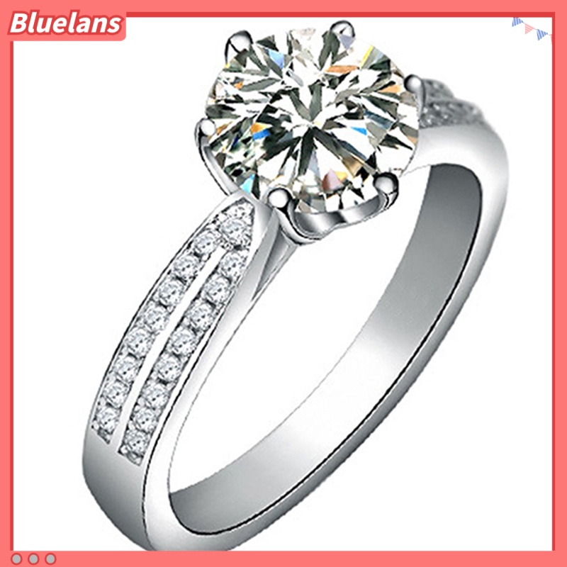 Bluelans Women Fashion Zircon Inlaid Ring Luxury Silver Plated Alloy Finger Ring Jewelry