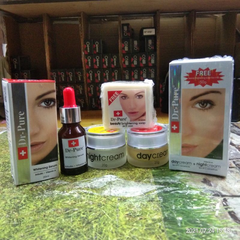 PAKET DR PURE SET + SERUM BPOM / SABUN,CREAM SIANG,CREAM MALAM,SERUM