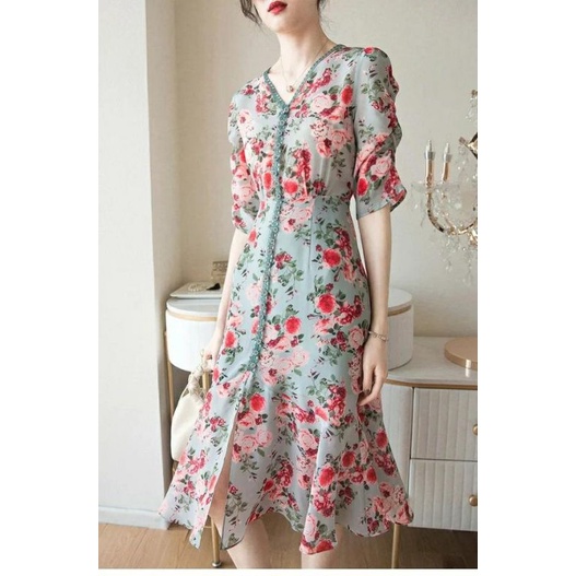 MDLV ~ 12341 Havana Midi Dress Flower Dress Premium Korea Look Fashion import