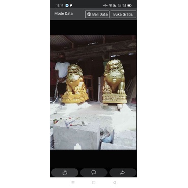 sepasang patung singa batu alam pahatan batu ukir hiasan rumah taman