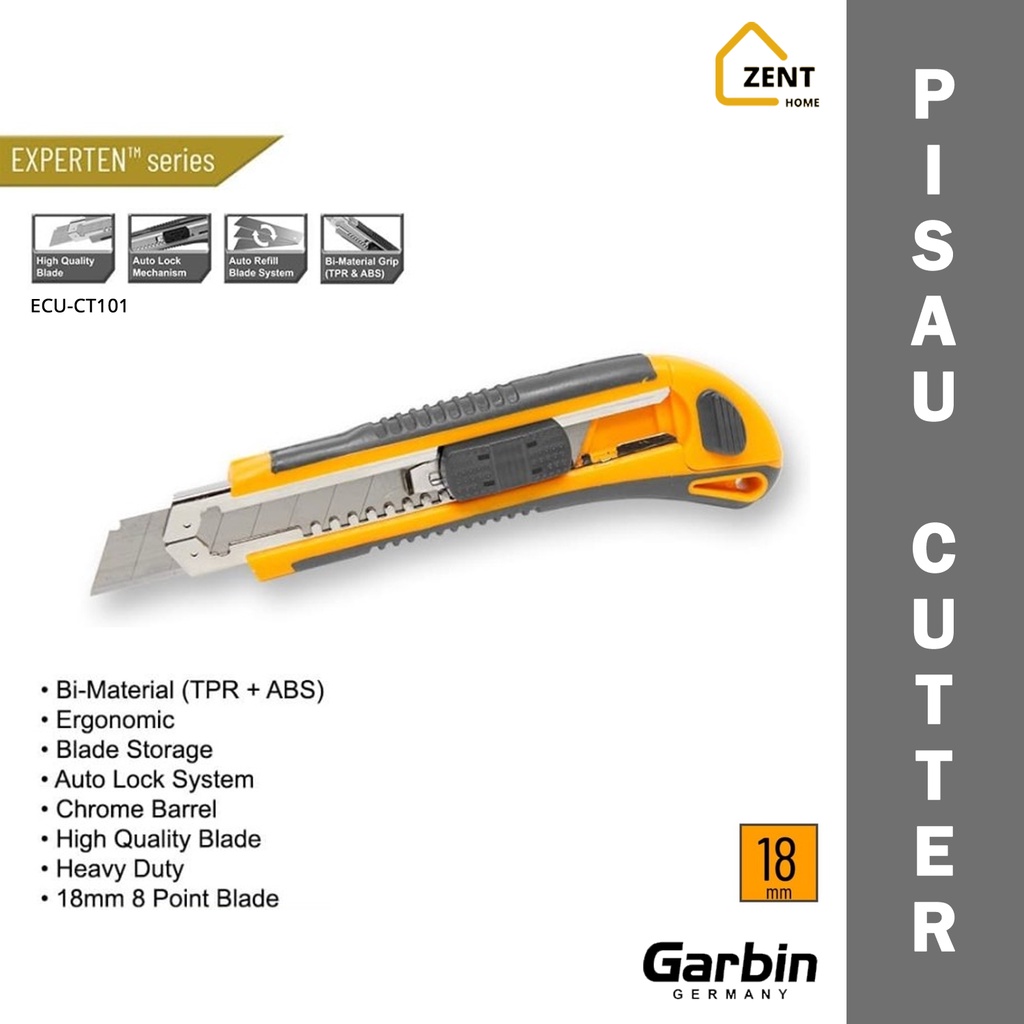 

Pisau Cutter Besar Garbin Germany 18 mm Kater TPR Experten Series ECU-CT101
