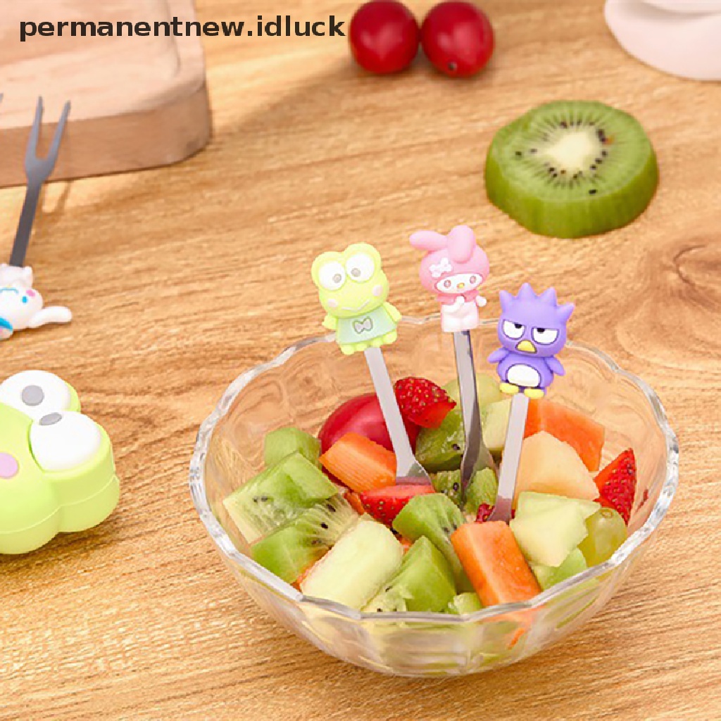 Set 5 Pcs Garpu Buah Bahan Stainless Steel Motif Kartun Dengan Holder