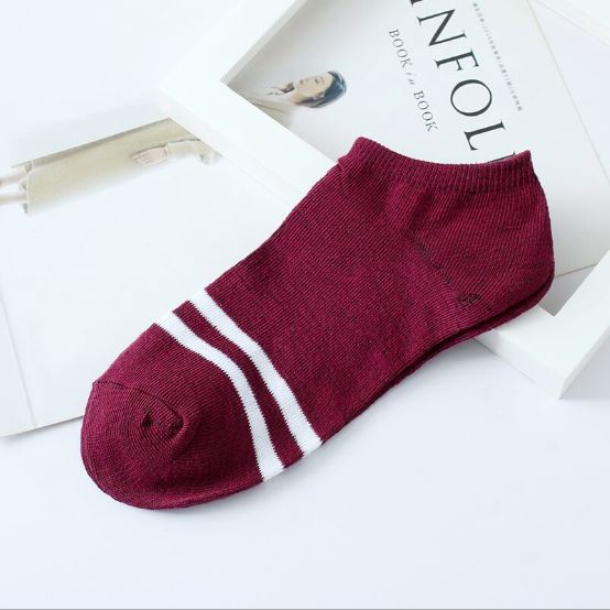 HC Kaos Kaki Ankle Polos Wanita KaosKaki Pendek Korea Murah Short Socks Kaos Kaki Motif Love Garis Murah-2 GARIS MAROON