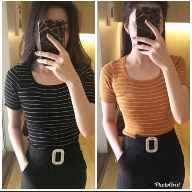 JC- Cevas Top Stripe Mustard / Blouse wanita rajut / Atasan wanita murah