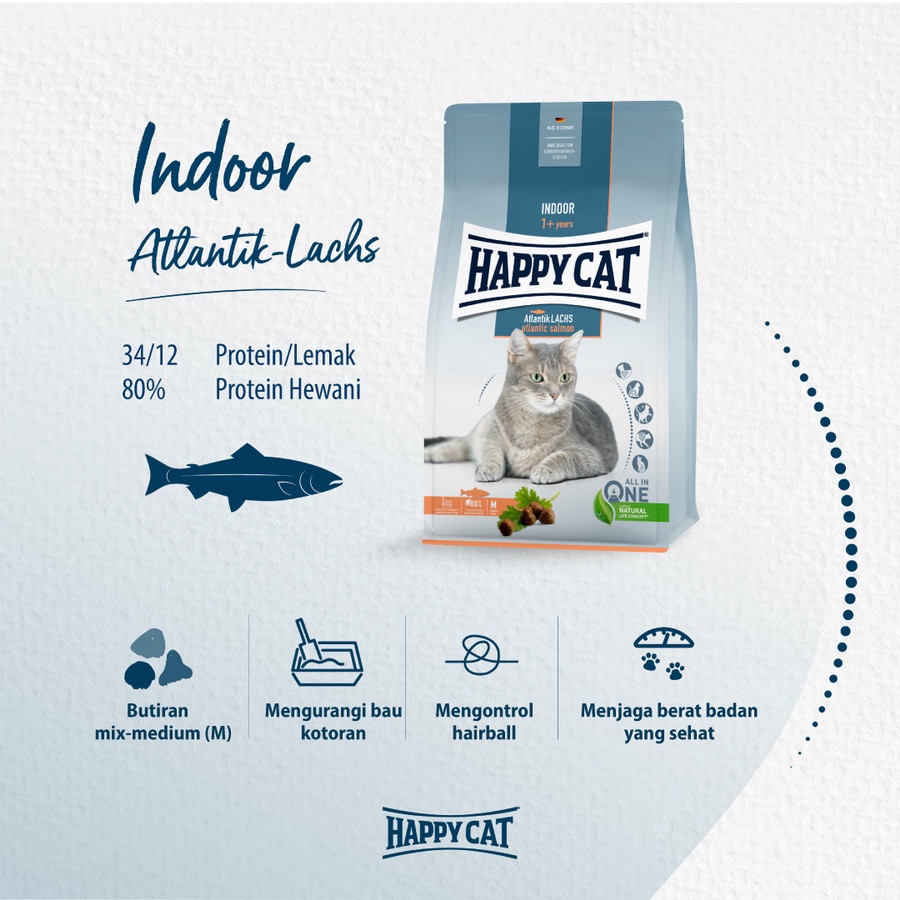 Happy Cat lndoor Atlantic Salmon 300gr - Makanan Kucing Dewasa