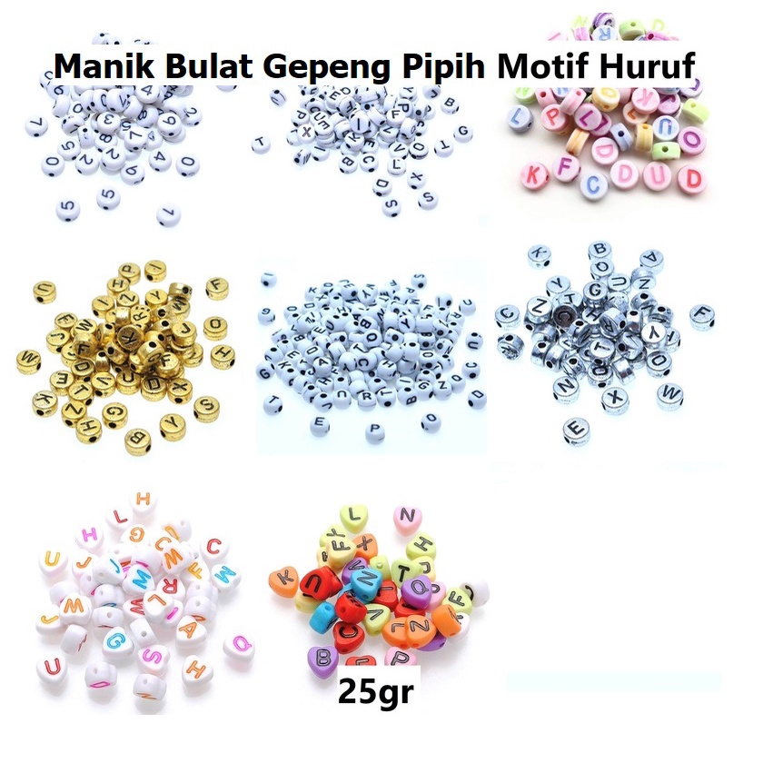 Manik Manik Huruf Bulat Gepeng Mote Huruf Abjad Pipih Harga/25Gr