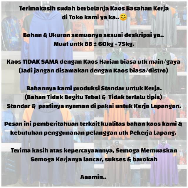 Kaos Basahan Kerja, Kaos Tani,  Kaos Sawah, (Paket 5 PCS) Kaos Proyek, Lengan Panjang (BASKOM STD)