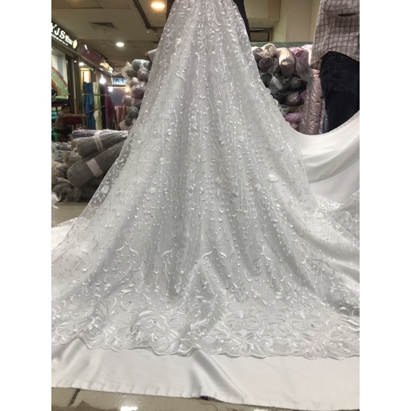 MURAH!! Kain bahan tille akar mutiara / bahan kebaya Brukat Tulle(KEMUKUS).