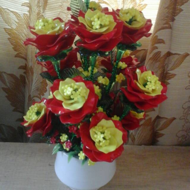 BUNGA MAWAR KELOPAK KERITING JUMBO KOMBI SEDANG MANIK AKRILIK MOTE