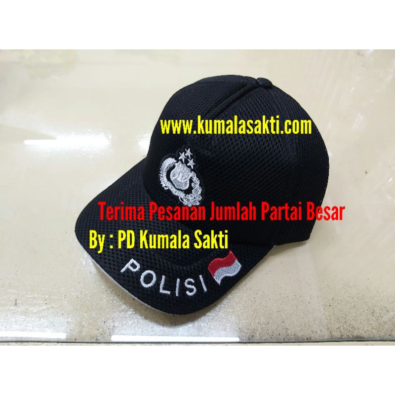 Topi Jaring Polisi Hitam-Kaos Rompi Sabuk Kopel Seragam Wing Monogram Kewenangan Helm Tas Polisi