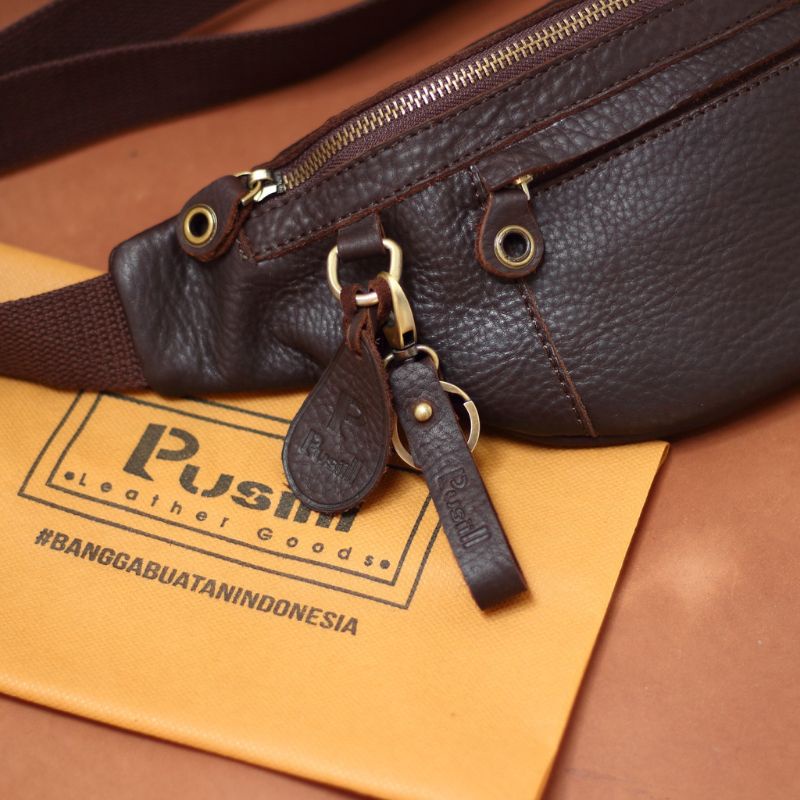 waisbag pusiill AM002/kulit asli sapi/brown waistbag pull kulit sapi/