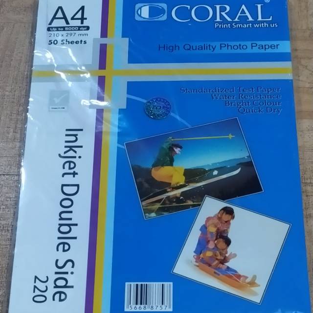 

Coral Inkjet double side 220gr (isi 50 lembar)