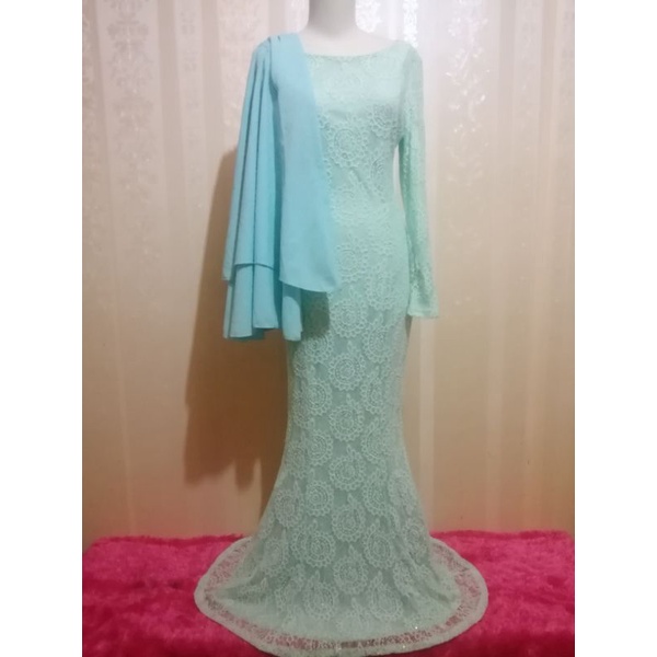 Preloved PL Gamis Gaun Pesta Longdress Toska Brokat