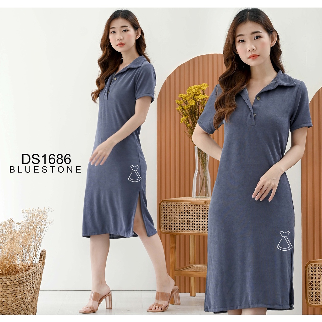 DS1686 - Dress Casual Knit Stretch Sepan Bodycon Slim Busui Friendly