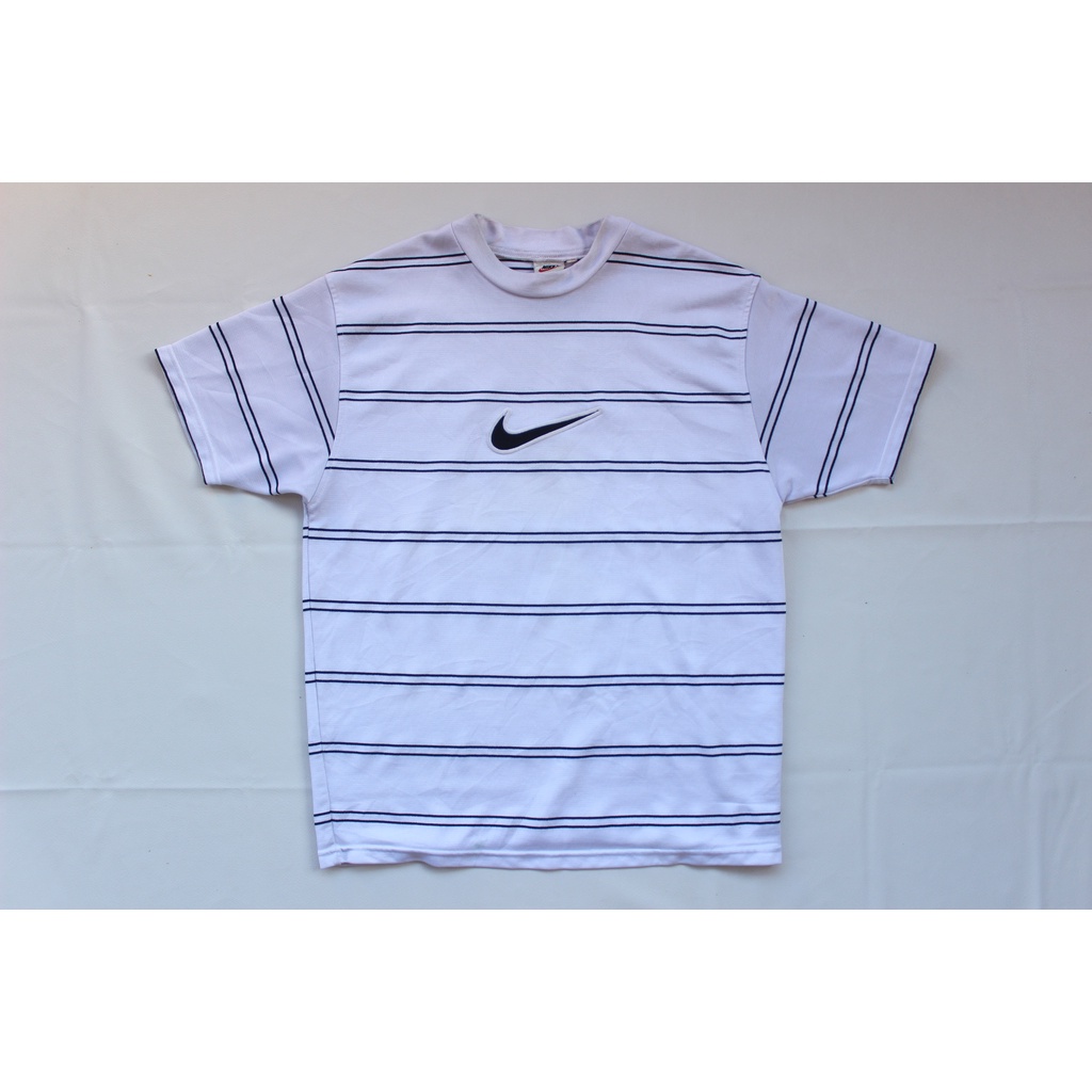 VINTAGE  TSHIRT NIKE STRIPES  BIG CENTER SWOOSH SUPER RARE 90's BLACK AND WHITE ORIGINAL