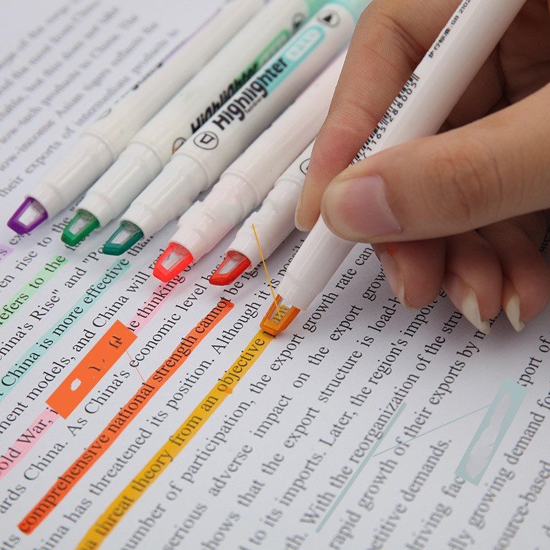 [6Pcs 1set Double-headed highlighter] [Student Key Marking Highlighter]