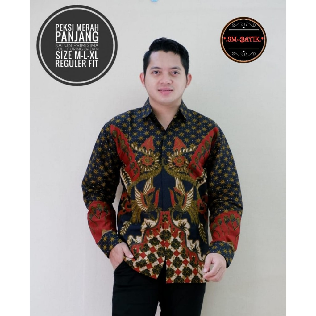 PEKSI MERAH Kemeja Batik Pria Lengan Panjang Katun Halus FULL FURING SM Batik