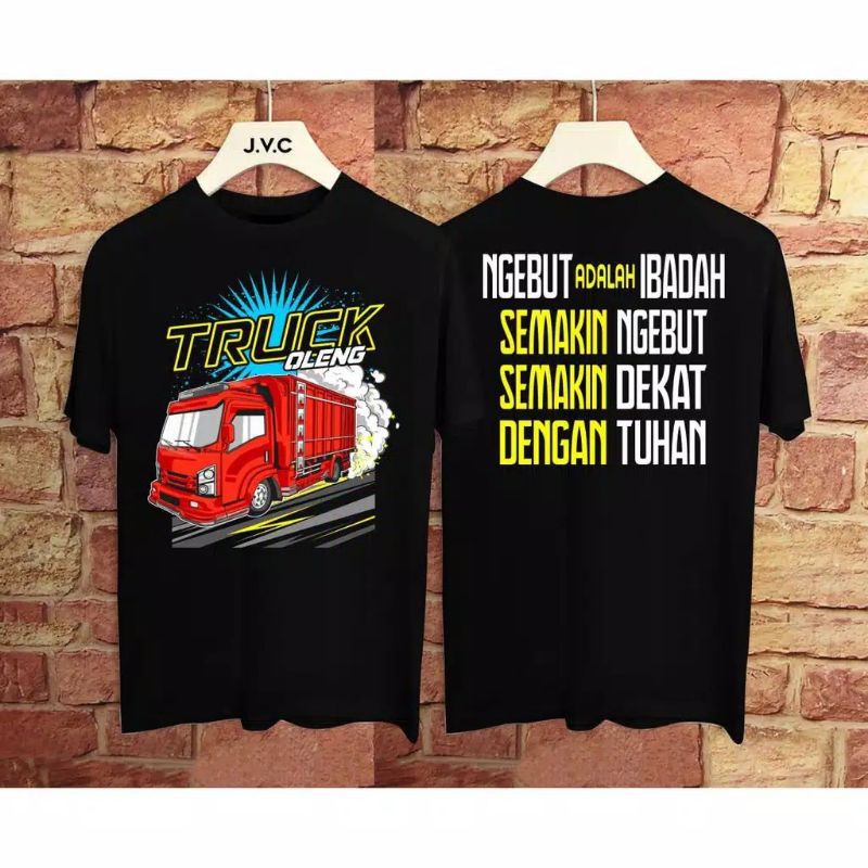 Fourfashion Kaos Pria Kaos Distro TRUCK NGEBUT ADALAH IBADAH Black FN097