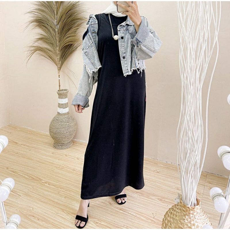 INNER SPAN DRESS HITAM KOREAN ( BISA COD)