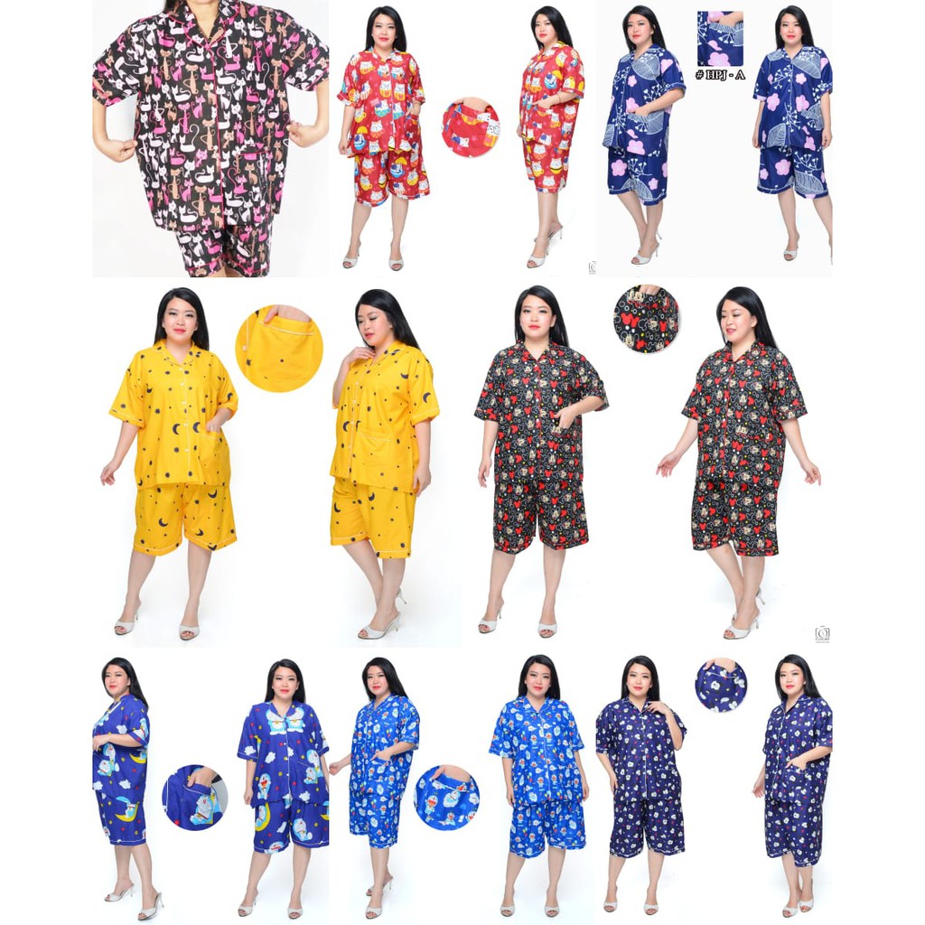 PIYAMA WANITA CELANA PENDEK STELAN BAJU TIDUR HOTPANT DEWASA SET PIAMA KATUN KARAKTER MOTIF CEWEK